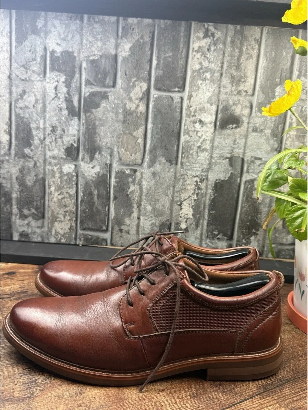 Steve Madden Oakes Men’s Brown Leather Lace-Up Derby Dress Shoes Round Toe US 11